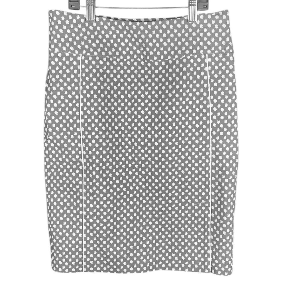Margaret Womens Gray White Polka Dot Pencil Skirt Size Medium